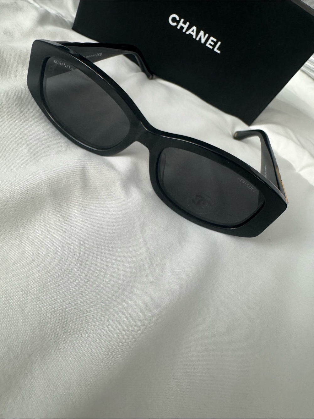 CHANEL Black Oversized Rectangle Sunglasses